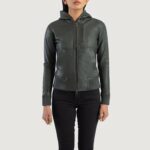 Luna Green Hooded Leather Bomber Jacket 4
