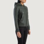 Luna Green Hooded Leather Bomber Jacket 2