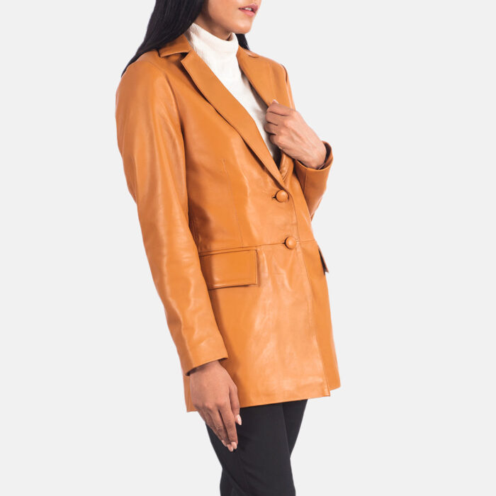 Marilyn Tan Brown Leather Blazer 2