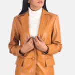 Marilyn Tan Brown Leather Blazer 6
