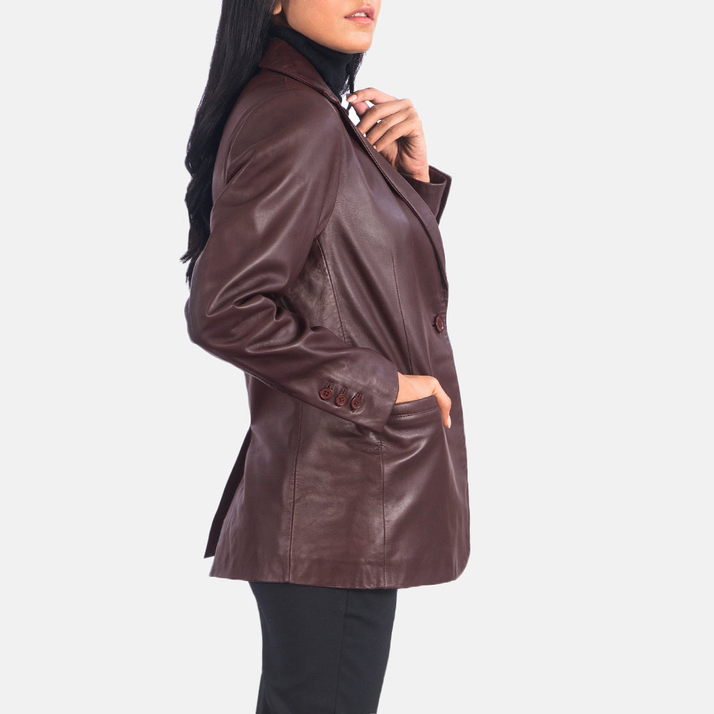 Norma Maroon Leather Blazer 2