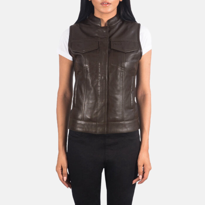 Rayne Moto Brown Leather Vest 4