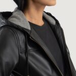Rebella Black Hooded Leather Bomber Jacket 6