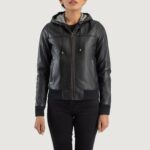 Rebella Black Hooded Leather Bomber Jacket 4