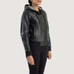 Rebella Black Hooded Leather Bomber Jacket 2