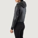 Rebella Black Hooded Leather Bomber Jacket 5
