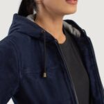 Rebella Blue Hooded Suede Bomber Jacket 6