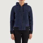 Rebella Blue Hooded Suede Bomber Jacket 4
