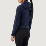 Rebella Blue Hooded Suede Bomber Jacket 5