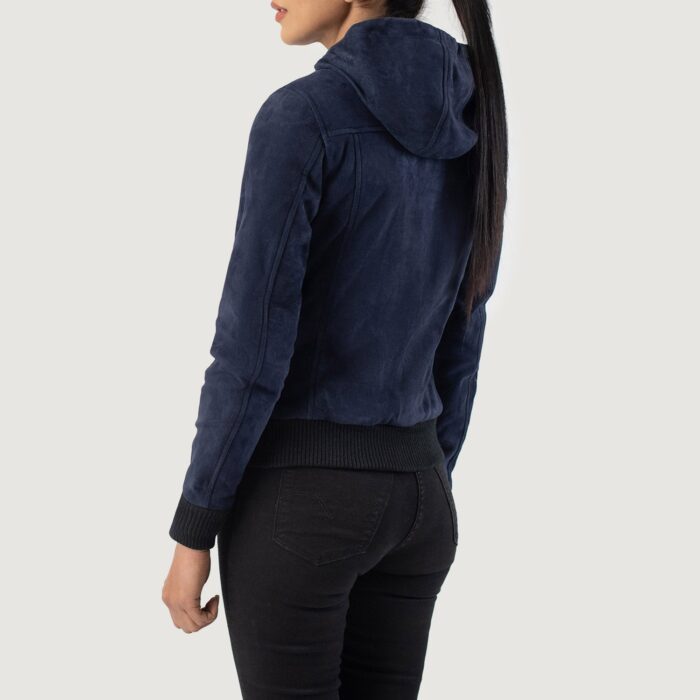 Rebella Blue Hooded Suede Bomber Jacket 5