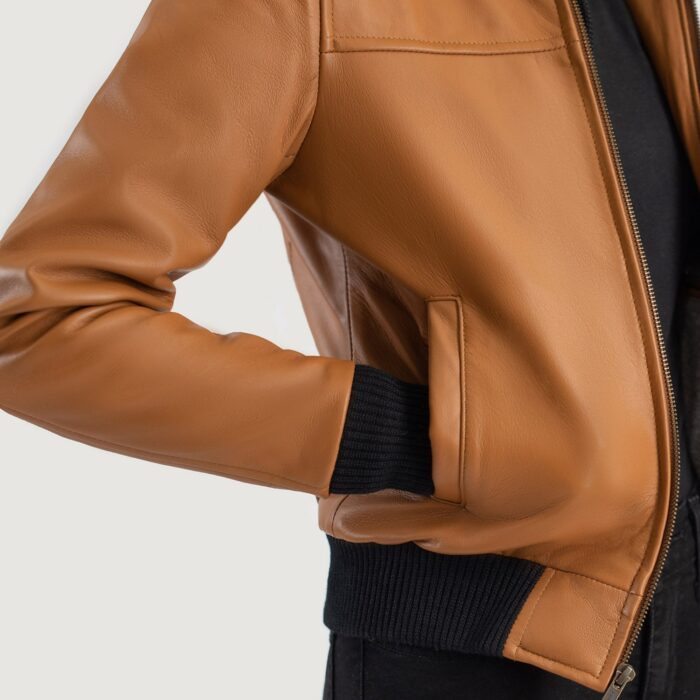 Rebella Brown Hooded Leather Bomber Jacket 6