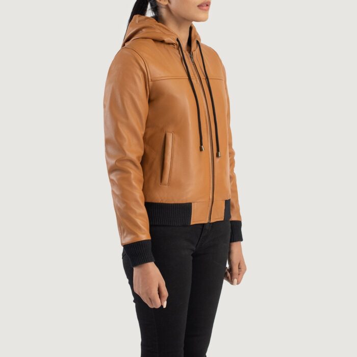 Rebella Brown Hooded Leather Bomber Jacket 2