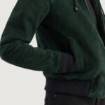 Rebella Green Hooded Suede Bomber Jacket 6