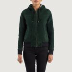 Rebella Green Hooded Suede Bomber Jacket 4