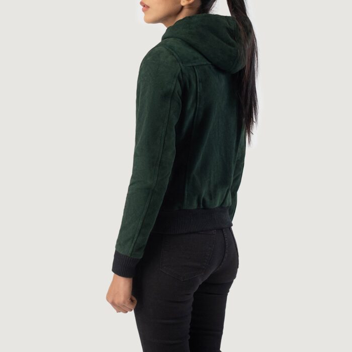 Rebella Green Hooded Suede Bomber Jacket 5