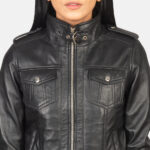 Roslyn Black Hooded Leather Bomber Jacket 6