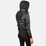Roslyn Black Hooded Leather Bomber Jacket 5