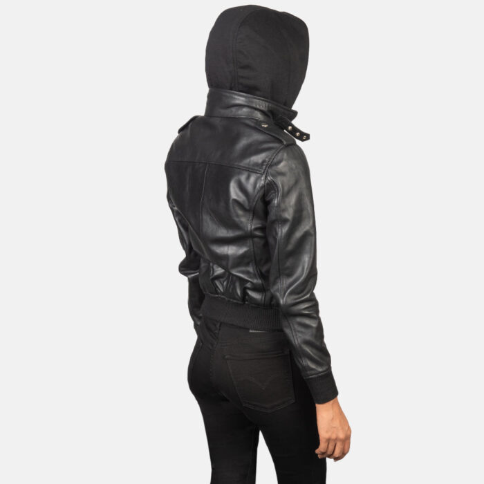 Roslyn Black Hooded Leather Bomber Jacket 5