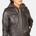Roslyn Brown Hooded Leather Bomber Jacket 6