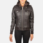Roslyn Brown Hooded Leather Bomber Jacket 4