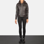 Roslyn Brown Hooded Leather Bomber Jacket 3