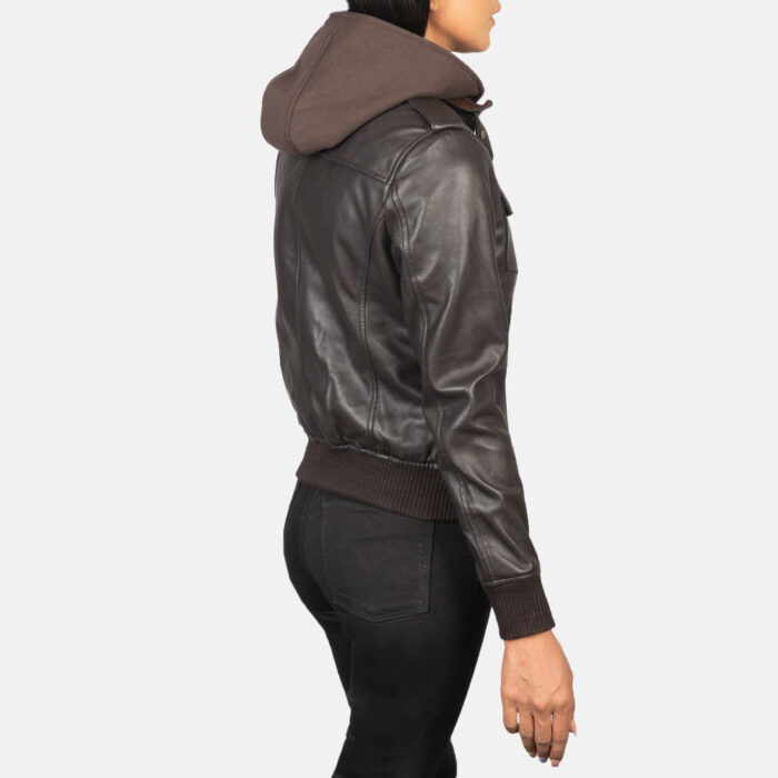Roslyn Brown Hooded Leather Bomber Jacket 5