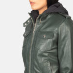Roslyn Green Hooded Leather Bomber Jacket 6