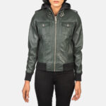 Roslyn Green Hooded Leather Bomber Jacket 4