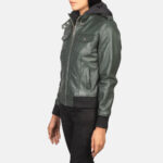Roslyn Green Hooded Leather Bomber Jacket 2