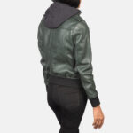 Roslyn Green Hooded Leather Bomber Jacket 5