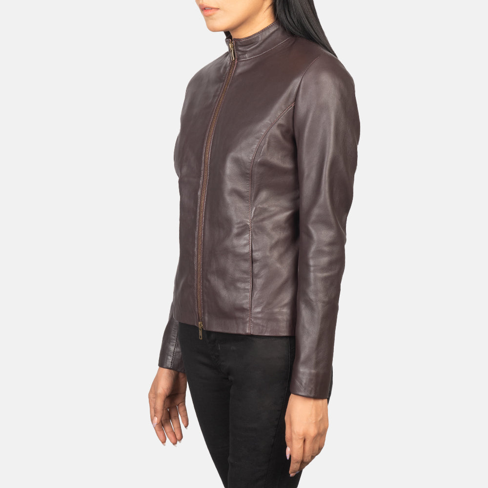 Rumella Maroon Leather Biker Jacket 2