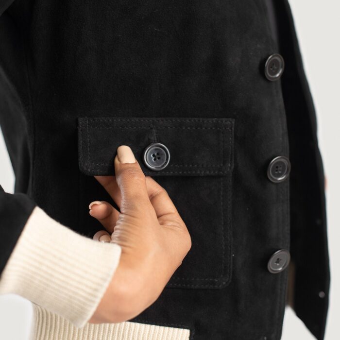 Sasha A1 Black Suede Bomber Jacket 6