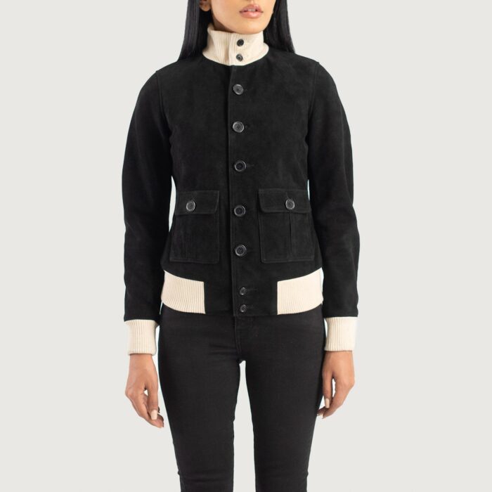 Sasha A1 Black Suede Bomber Jacket 4