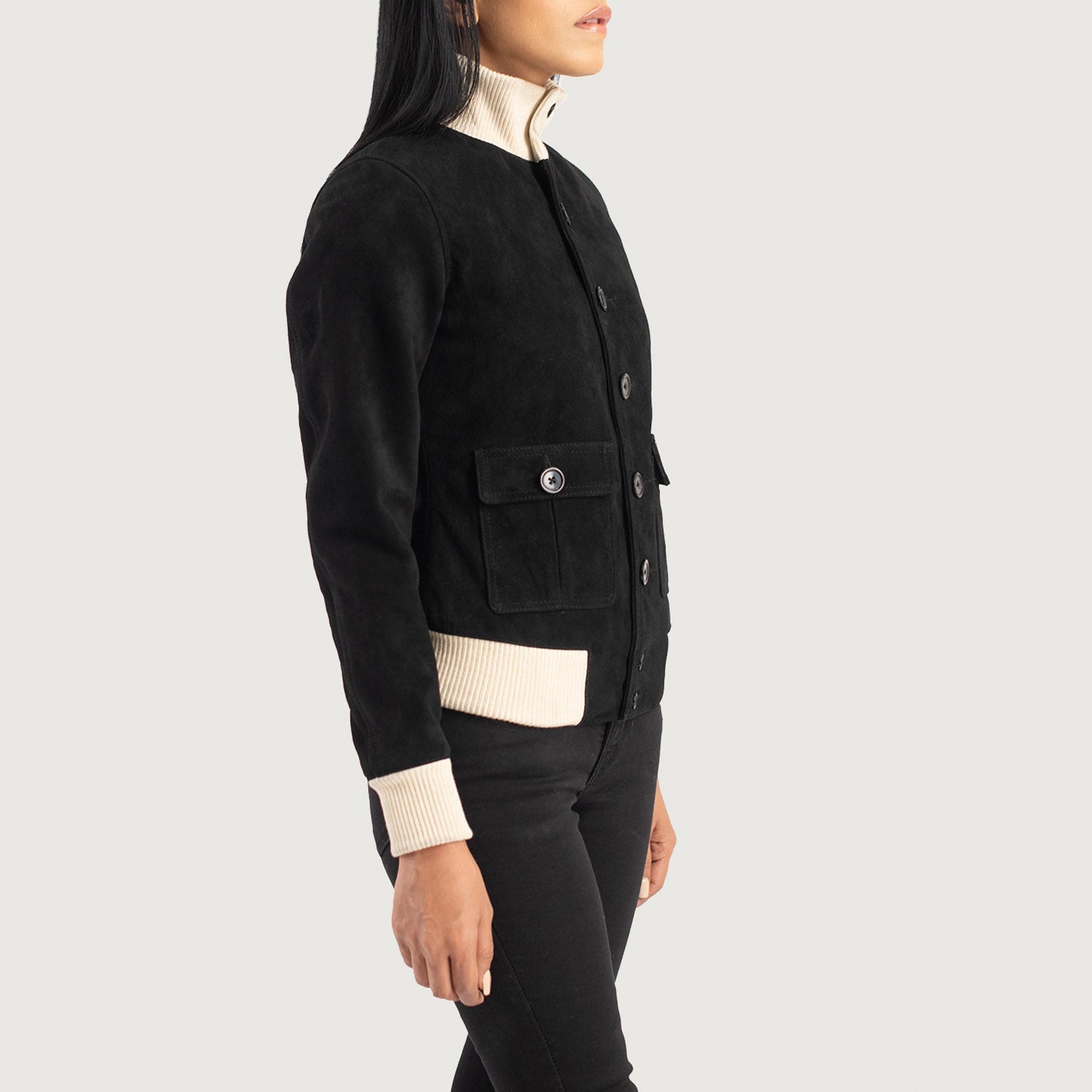 Sasha A1 Black Suede Bomber Jacket 2