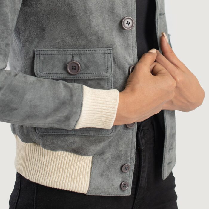 Sasha A1 Grey Suede Bomber Jacket 6