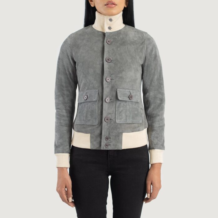 Sasha A1 Grey Suede Bomber Jacket 4