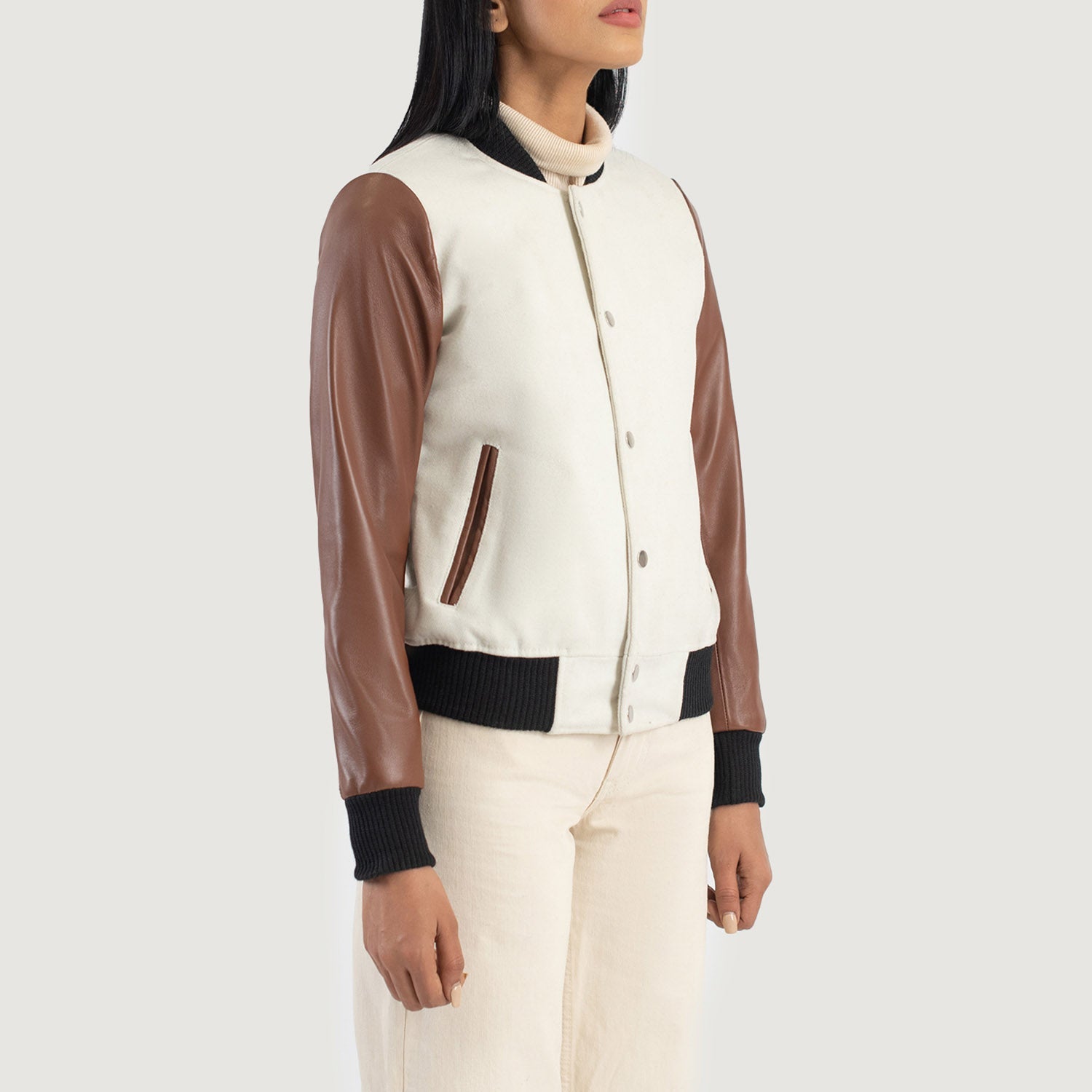 Savant White & Brown Hybrid Varsity Jacket 2