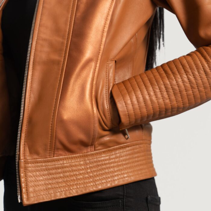 Sleeky Clean Tan Leather Biker Jacket 6