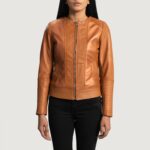 Sleeky Clean Tan Leather Biker Jacket 4