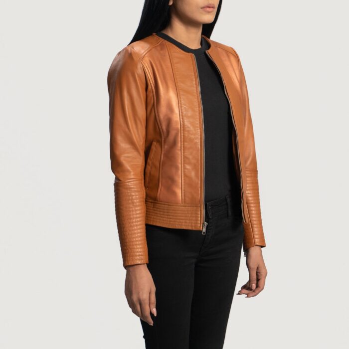 Sleeky Clean Tan Leather Biker Jacket 2
