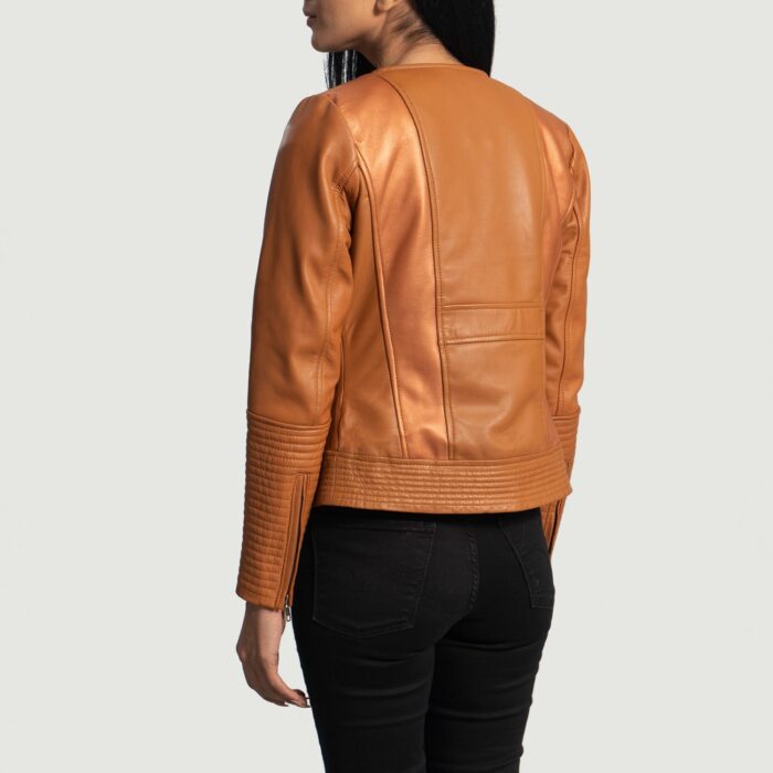 Sleeky Clean Tan Leather Biker Jacket 5