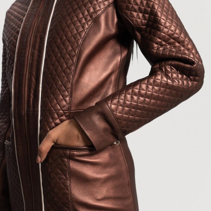 Trudy Lane Quilted Maroon Leather Coat 6
