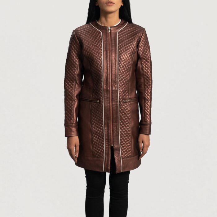 Trudy Lane Quilted Maroon Leather Coat 4