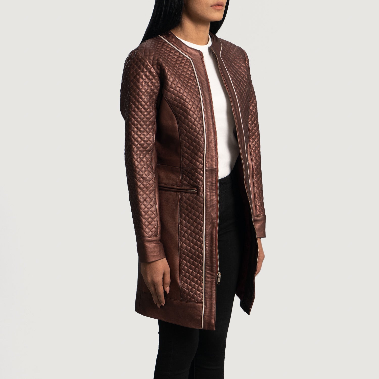 Trudy Lane Quilted Maroon Leather Coat 2