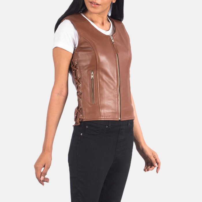 Vanda Brown Leather Biker Vest 6
