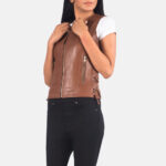 Vanda Brown Leather Biker Vest 4