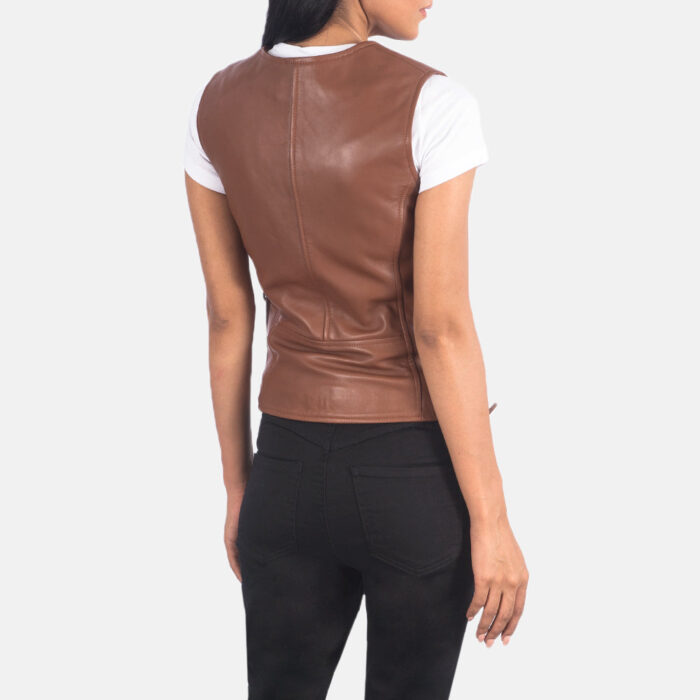 Vanda Brown Leather Biker Vest 5