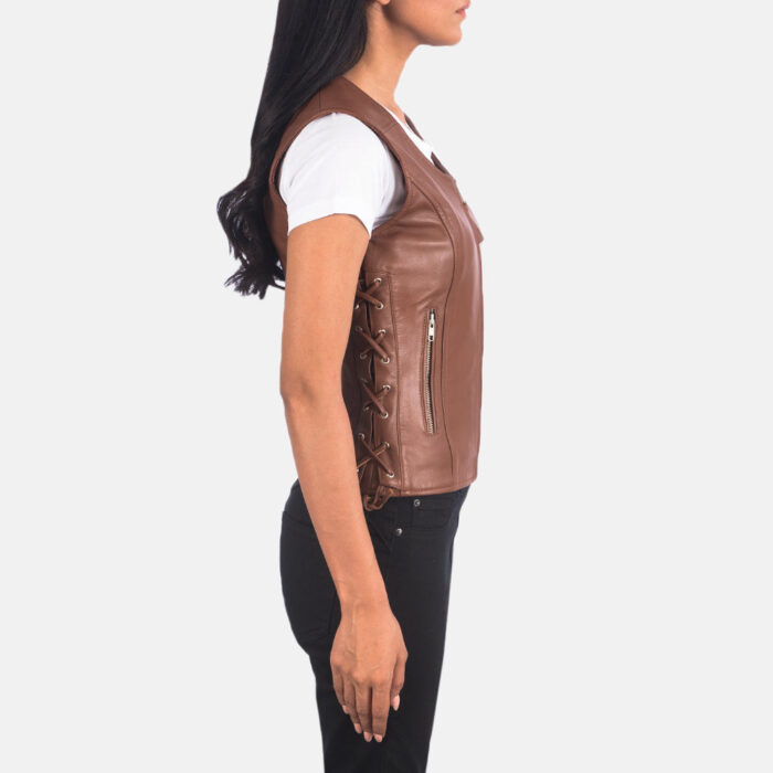 Vanda Brown Leather Biker Vest 2