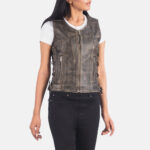Vanda Distressed Brown Leather Biker Vest 2