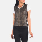 Vanda Distressed Brown Leather Biker Vest 4